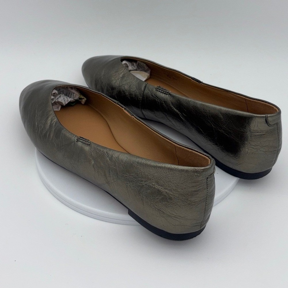 MADEWELL Gold Ballet Flat Shoe Metallic Pewter Leather Round Square Women's 11 - Picture 4 of 11